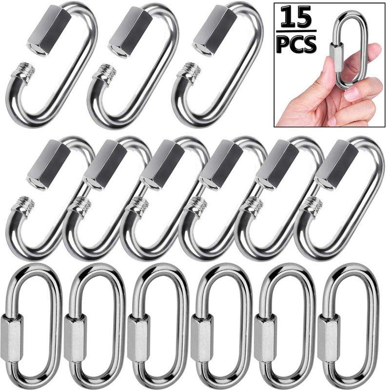 Lsqurel Quick Link, Lsqurel 304 Stainless Steel D Shape Locking Carabiner Heavy Duty Repair Link Pets Keychain for Outdoor Traveling Equipment M4 M6 M8 Capacity 200lb 600lb 1200lb (M6 15Pack) - Image 1
